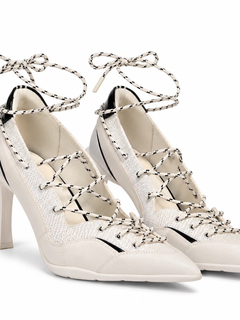 Lace-Up Pointed Toe Heels in Cream